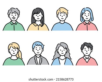  Illustration of person icon illustration.Avatars, men and women, fashion, hairstyle, young people, men and women, middle age, face patterns.