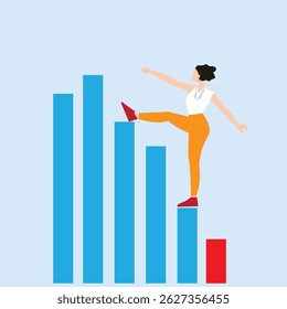 illustration of person with increase and directional arrows, sales progress, sales increase, hard work effort, reach the highest level, level up