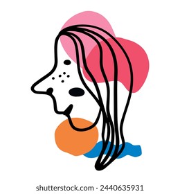Illustration of a person in Ink painting style. Surreal Face. Hand drawn portrait in modern abstract graphic style.