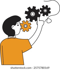 Illustration of Person Interacting with Gears