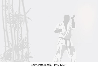 The illustration, the person in a kimono is engaged in karate