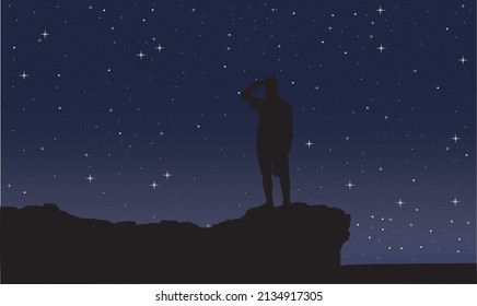 Illustration of a person looking away on a starry night.