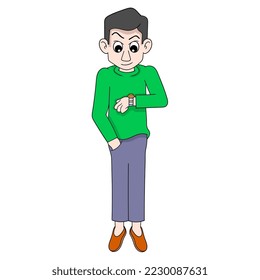illustration of a person looking at a watch chasing time. vector design illustration art