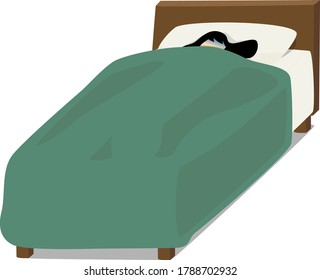 Illustration of a person lying in bed feeling unwell or unable to sleep.