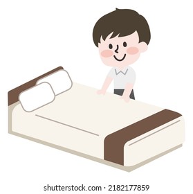 Illustration of a person making a bed