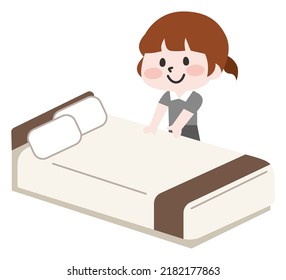 Illustration einer Person, die ein Bett macht