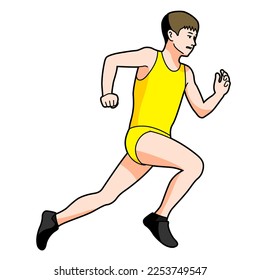 illustration of a person (male) running track and field (hurdle running), white background, vector, clipping