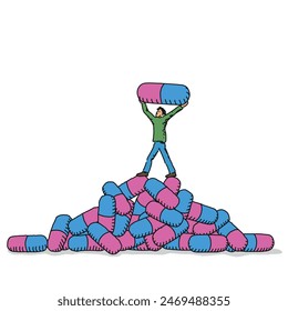 Illustration of person with medicine pills, social issues concept, vector design