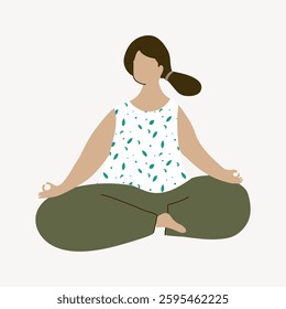 Illustration of a person meditating. The person is sitting cross-legged, meditating with a calm expression. Meditation is the focus, with a peaceful pose. Minimal illustration vector.