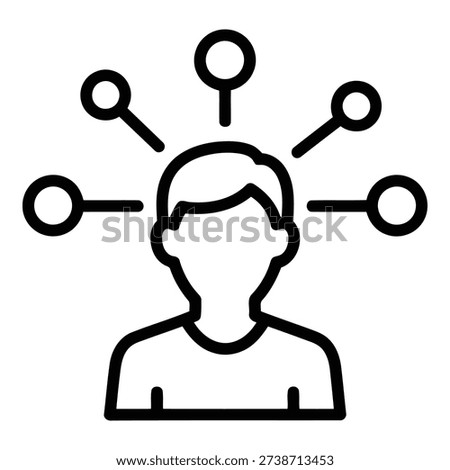 Illustration of a person with multiple connections emanating from their head isolated on white background, Vector