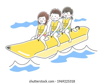 Illustration of a person on a banana boat.