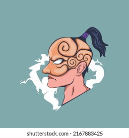 illustration of person with orange mask on blue background