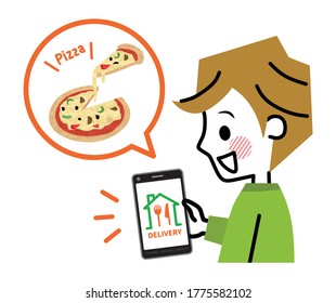 Illustration of a person ordering food delivery.