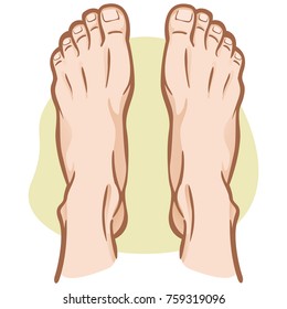 Illustration person, pair of human feet, Caucasian, top view. Ideal for catalogs, informational and institutional guides