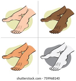 Illustration person, pair of human feet, ethnic, side view. Ideal for catalogs, informational and institutional guides