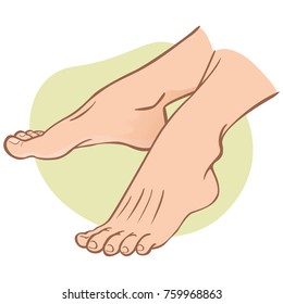 Illustration person, pair of human feet, caucasian, side view. Ideal for catalogs, informational and institutional guides