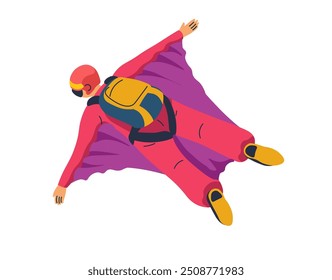 An illustration of a person performing wingsuit flying, isolated on a white background. Vector illustration perfect for extreme sports and adventure themes.