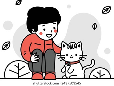 Illustration of a person petting a cat