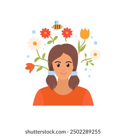 An illustration of a person with positive thoughts, symbolized by water waves.