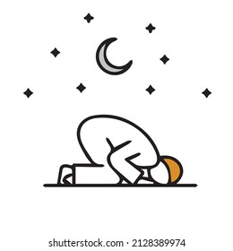 illustration of a person praying at night with a prostration gesture, Islamic vector.