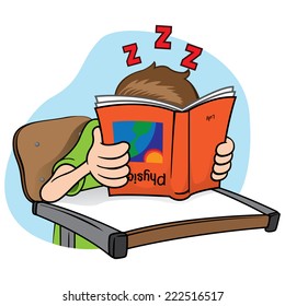 Illustration of a person pretending that student is studying, sleeping but hidden behind the book 