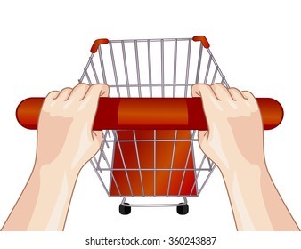 Illustration of a Person Pushing an Empty Shopping Cart