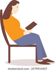 Illustration of Person Reading a Book While Sitting. Isolated Flat Vector Illustration