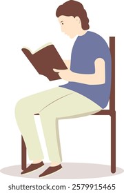 Illustration of Person Reading a Book While Sitting. Isolated Flat Vector Illustration