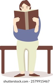 Illustration of Person Reading a Book While Sitting. Isolated Flat Vector Illustration