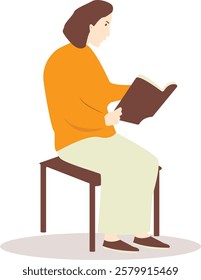 Illustration of Person Reading a Book While Sitting. Isolated Flat Vector Illustration