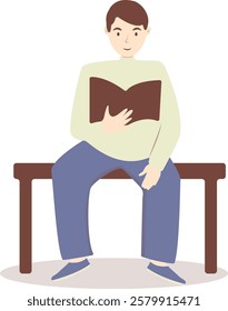 Illustration of Person Reading a Book While Sitting. Isolated Flat Vector Illustration