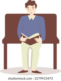 Illustration of Person Reading a Book While Sitting. Isolated Flat Vector Illustration