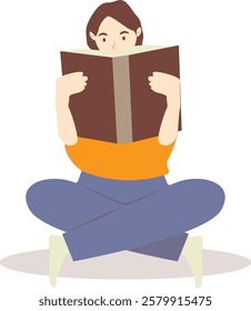 Illustration of Person Reading a Book While Sitting. Isolated Flat Vector Illustration