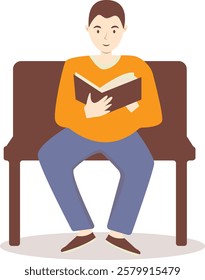 Illustration of Person Reading a Book While Sitting. Isolated Flat Vector Illustration