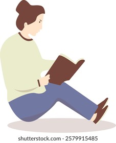 Illustration of Person Reading a Book While Sitting. Isolated Flat Vector Illustration