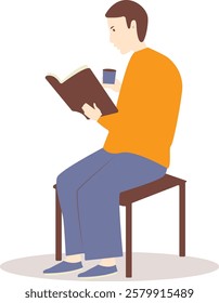 Illustration of Person Reading a Book While Sitting. Isolated Flat Vector Illustration