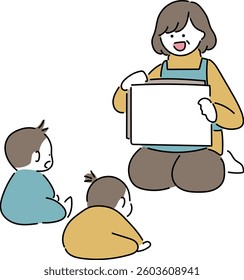 Illustration of a person reading a picture story to a baby