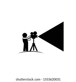 illustration of a person recording for a film, this logo is suitable for film production companies and can be used on a variety of design projects