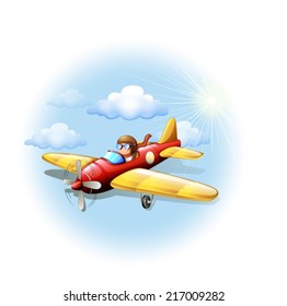 Illustration of a person riding on a plane on a white background