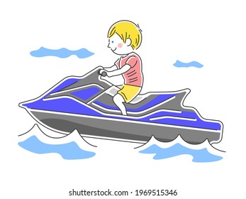 Illustration of a person riding a personal watercraft.