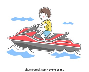 Illustration of a person riding a personal watercraft.