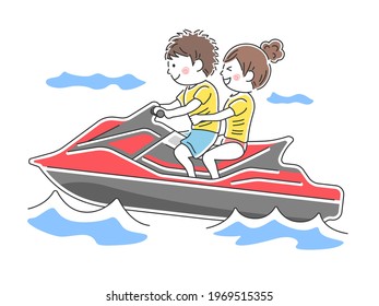 Illustration of a person riding a personal watercraft.