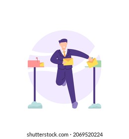 Illustration Of A Person Running And Putting A Letter In A Post Box. Spam Mail Or Messages. Broadcasts. Send A Job Application Letter. Job Applicant. Flat Cartoon Style. Vector Design