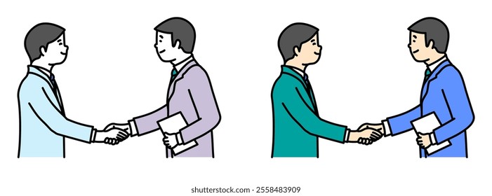 Illustration of a person shaking hands suitable for business scenes.