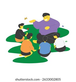 illustration of a person sharing knowledge with younger children, vector eps 10