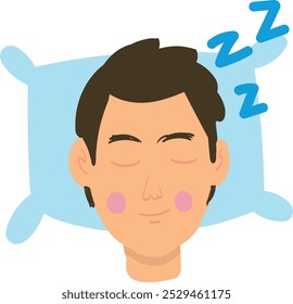 Illustration of a person sleeping on a pillow with blue Z symbols indicating sleep. Rest and dreams.