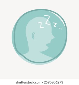 Illustration of a person sleeping, shown in a simple, abstract style. The person is depicted with closed eyes and a peaceful expression, with 'Zzz' indicating sleep. Vector illustration.