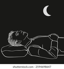 Illustration of a Person Sleeping Under the Moon.