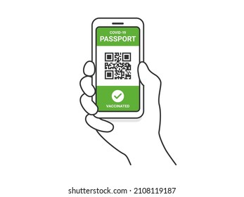 Illustration Of A Person With A Smartphone Showing A Vaccine Passport.