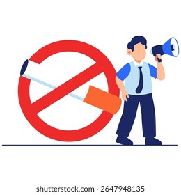Illustration of a person speaking out against smoking with a bold no-smoking icon, encouraging a healthier lifestyle